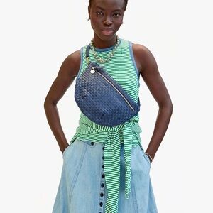 Clare V Grande Fanny Woven Checker Bleu Marine